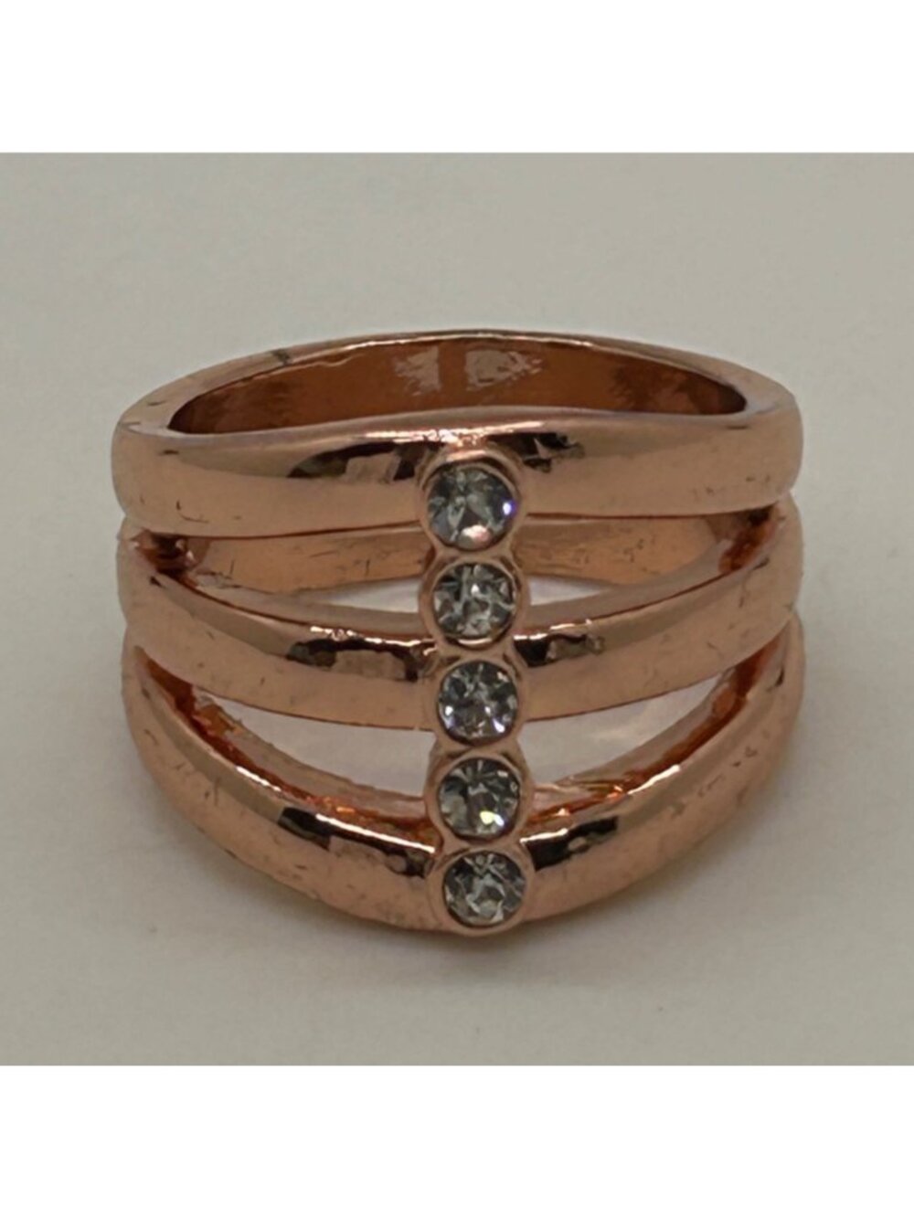 Avon Essential Metals Ring Band Multi-Row Rose Gold Tone  Rhinestone Size 10